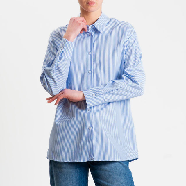 Tensione in-Camicia in cotone - righe fine celeste/bianco