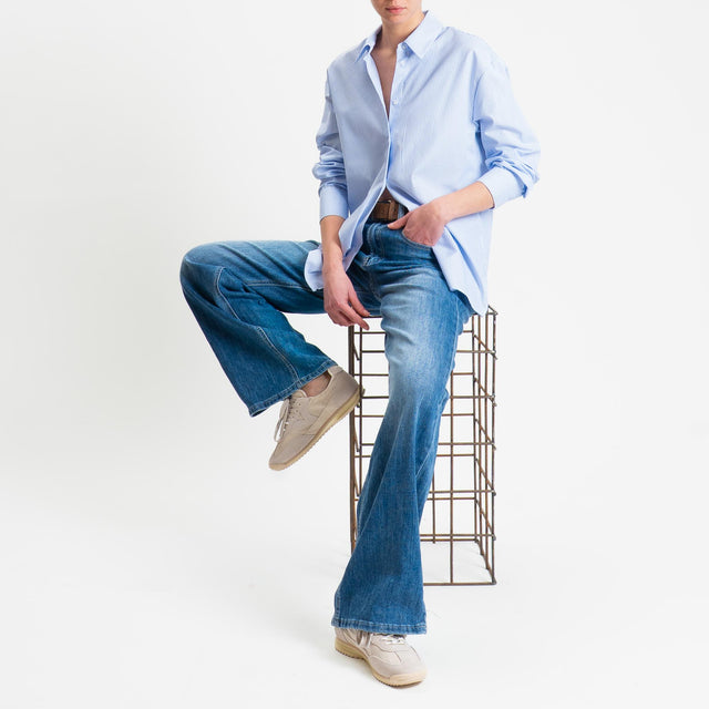 Tensione in-Camicia in cotone - righe fine celeste/bianco