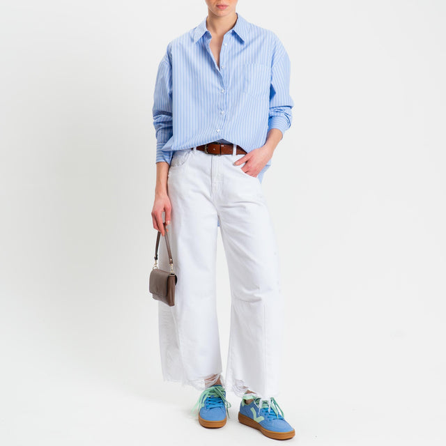 Tensione in-Camicia over con taschino in cotone - righe celeste/bianco