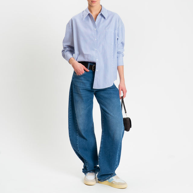 Tensione in-Camicia over con taschino in cotone - righe fine blu/bianco