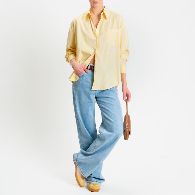 Tensione in-Camicia over con taschino in cotone - righe fine giallo/bianco