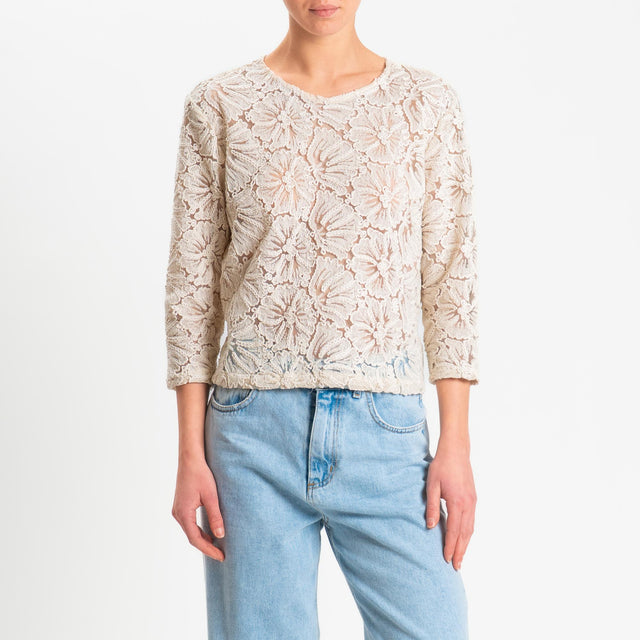 Tensione in-Blusa tulle con ricami - panna