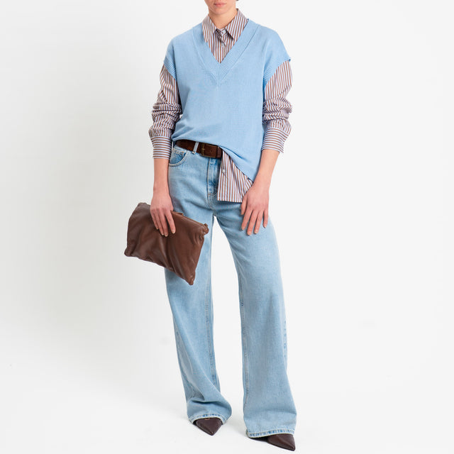 Tensione in-Camicia gessata regular fit - cuoio/cielo