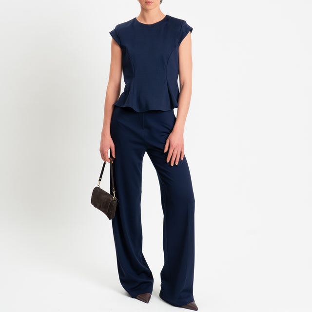 Tensione in-Blusa smanicata punto milano con spalline - blu