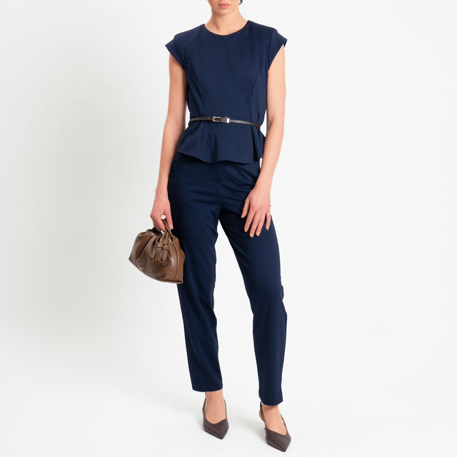 Tensione in-Blusa smanicata punto milano con spalline - blu