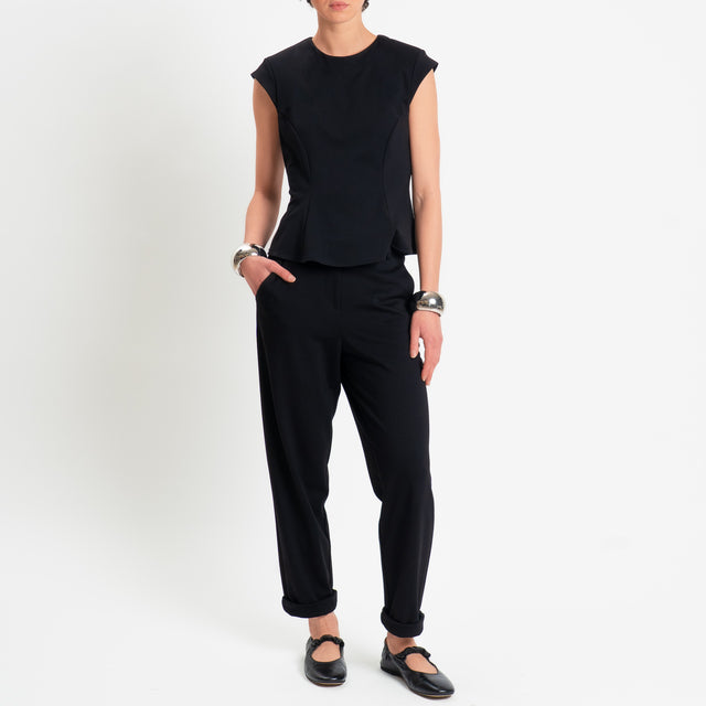 Tensione in-Blusa smanicata punto milano con spalline - nero