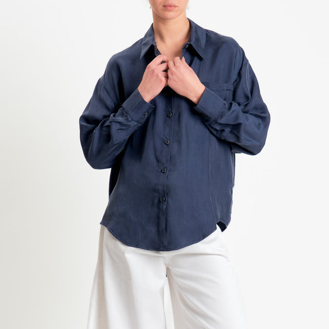 Tensione in-Camicia cupro con taschino - blu