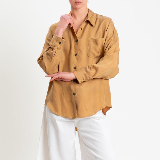 Tensione in-Camicia cupro con taschino - camel