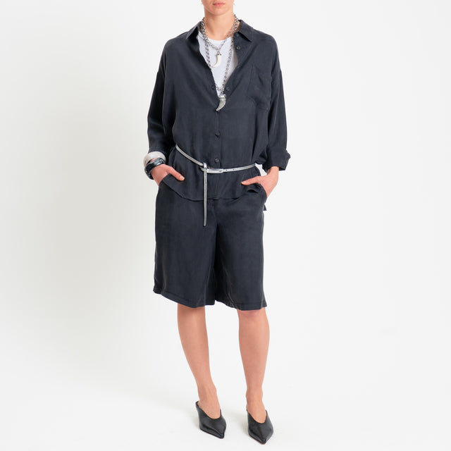 Tensione in-Camicia cupro con taschino - nero