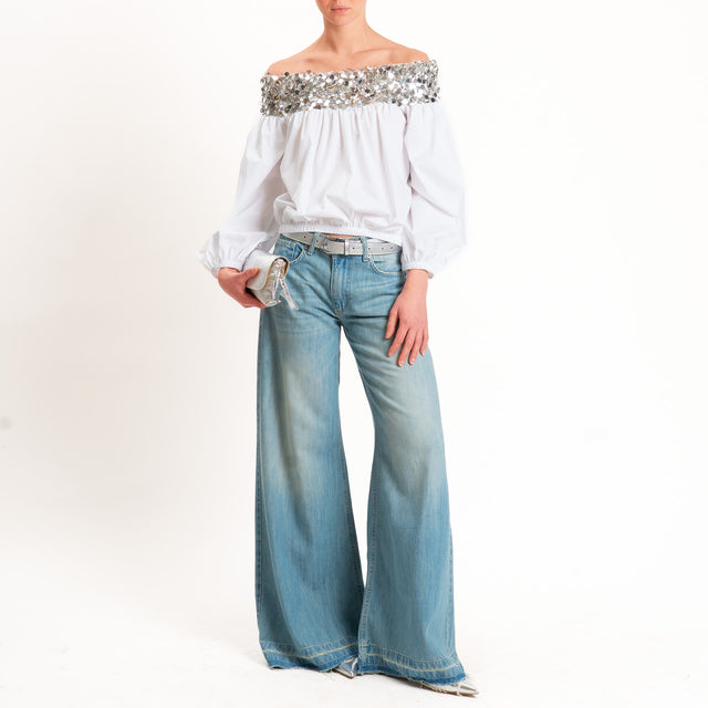 Tensione in-Blusa collo shiffer con paillettes - bianco