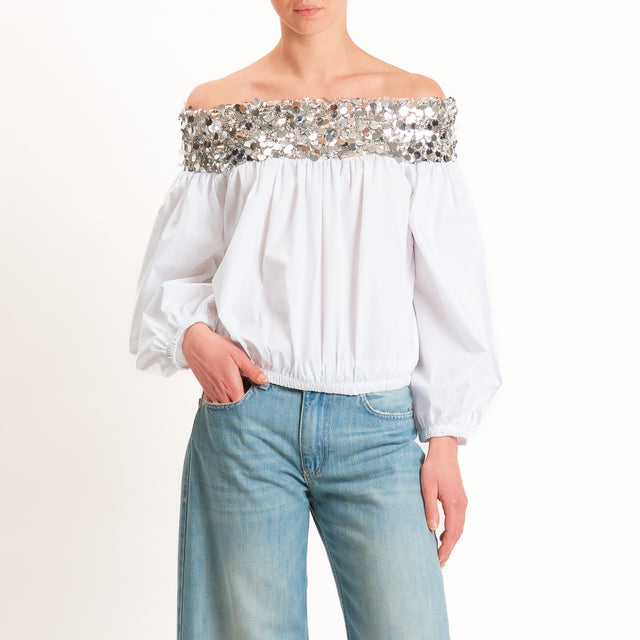 Tensione in-Blusa collo shiffer con paillettes - bianco