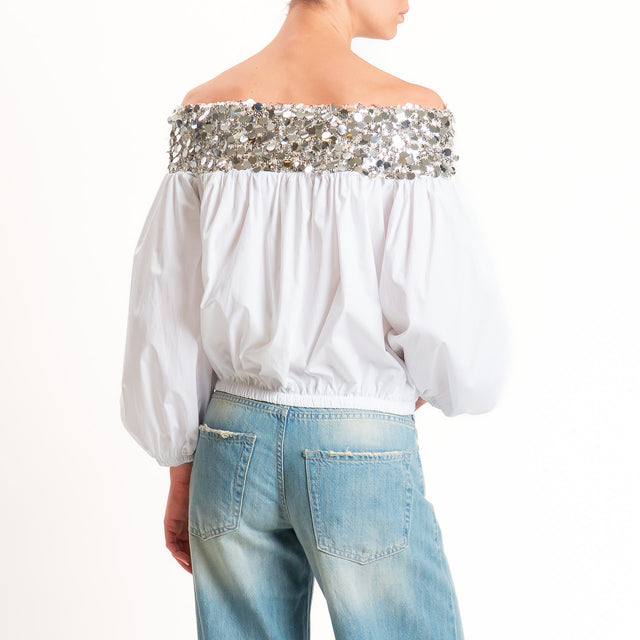 Tensione in-Blusa collo shiffer con paillettes - bianco