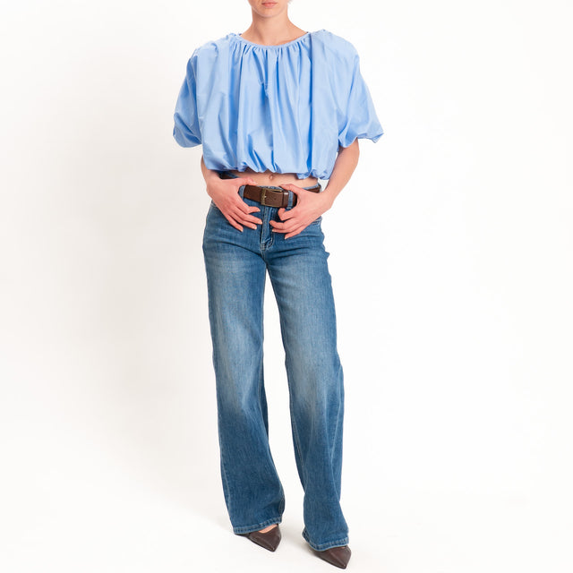 Tensione in-Blusa crop elastico in vita - azzurro