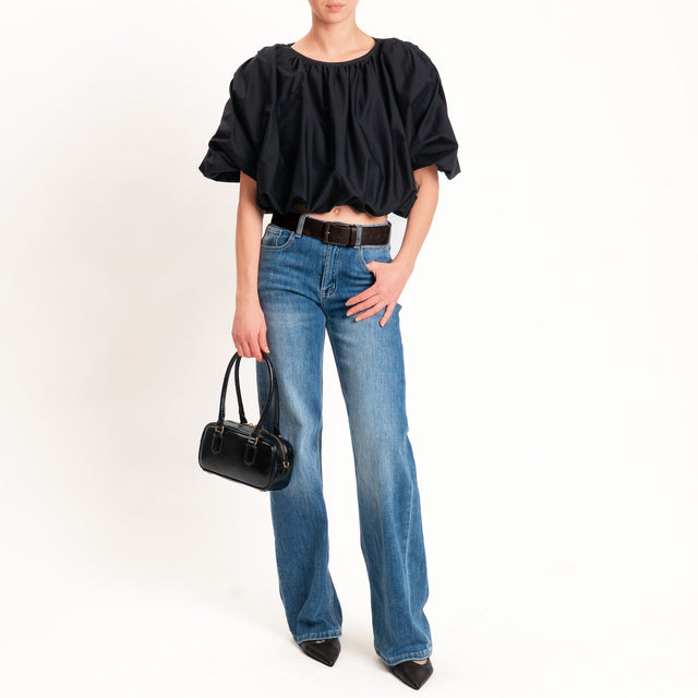 Tensione in-Blusa crop elastico in vita - nero