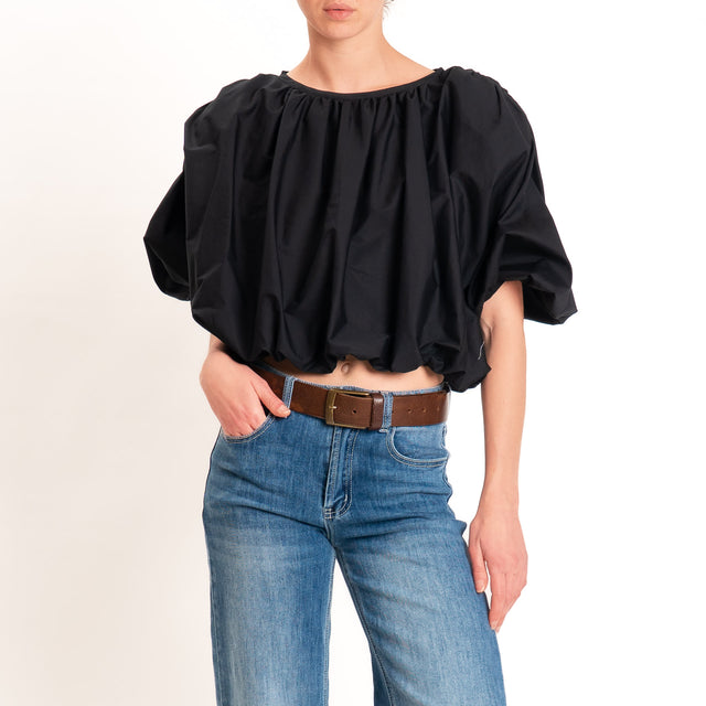 Tensione in-Blusa crop elastico in vita - nero