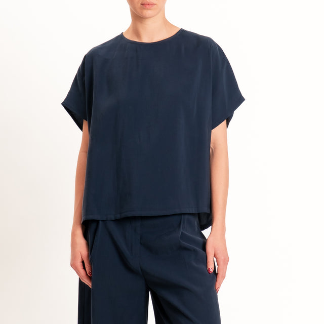 Tensione in-Blusa cupro bottone dietro - blu