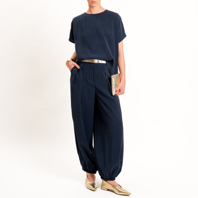 Tensione in-Blusa cupro bottone dietro - blu