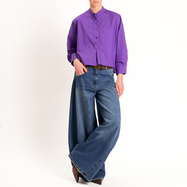 Tensione in-Camicia popeline light collo coreana - viola