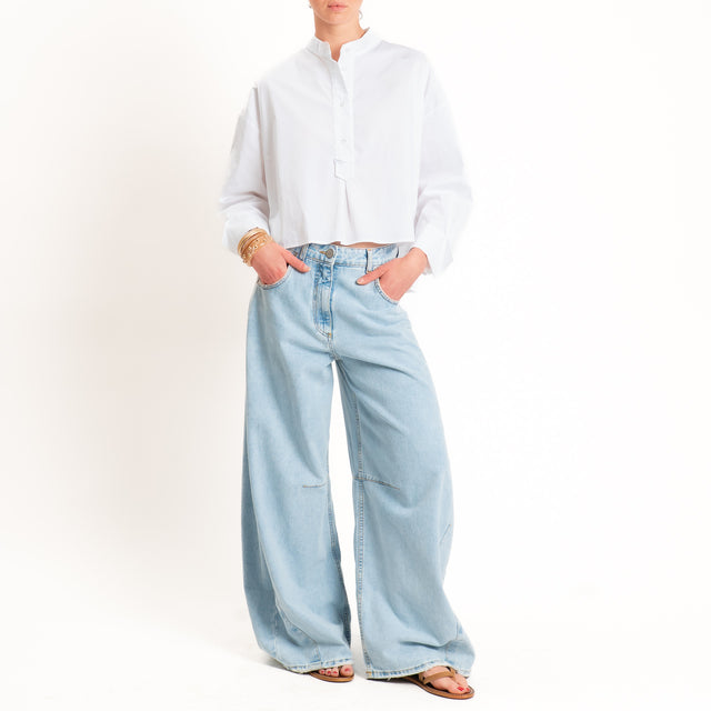 Tensione in-Camicia popeline light collo coreana - bianco