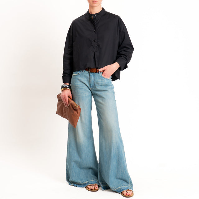 Tensione in-Camicia popeline light collo coreana - nero