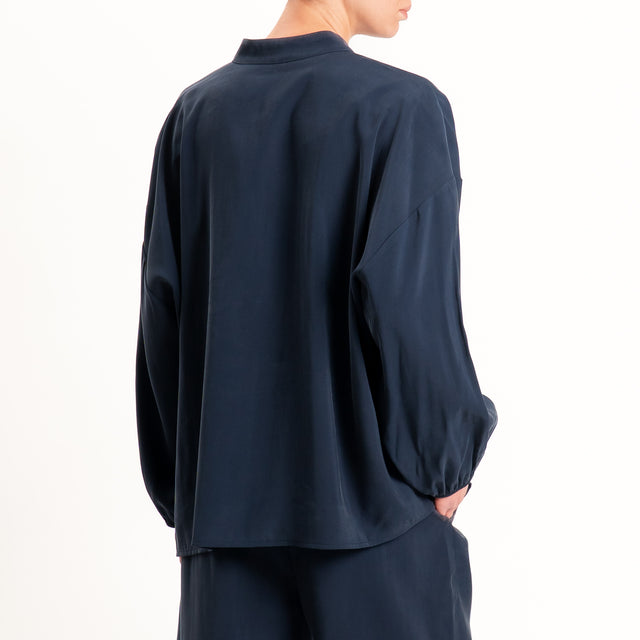Tensione in-Camicia tessuto cupro collo coreana - blu