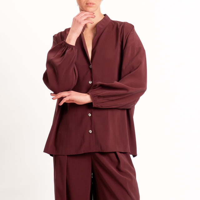 Tensione in-Camicia tessuto cupro collo coreana - Bordeaux