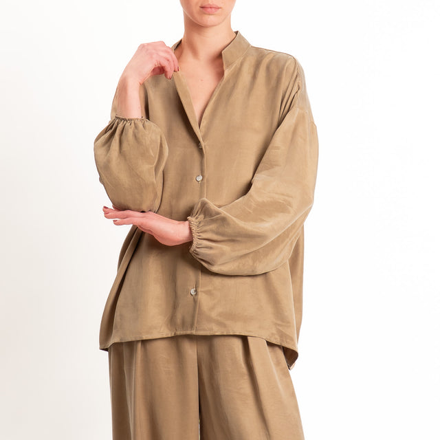 Tensione in-Camicia tessuto cupro collo coreana - camel