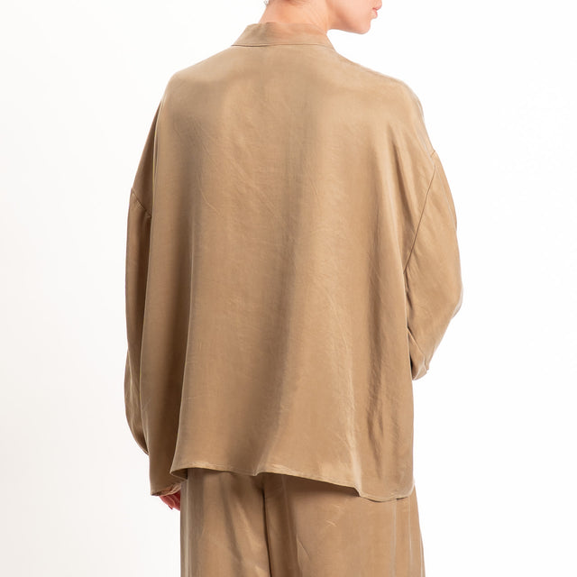 Tensione in-Camicia tessuto cupro collo coreana - camel
