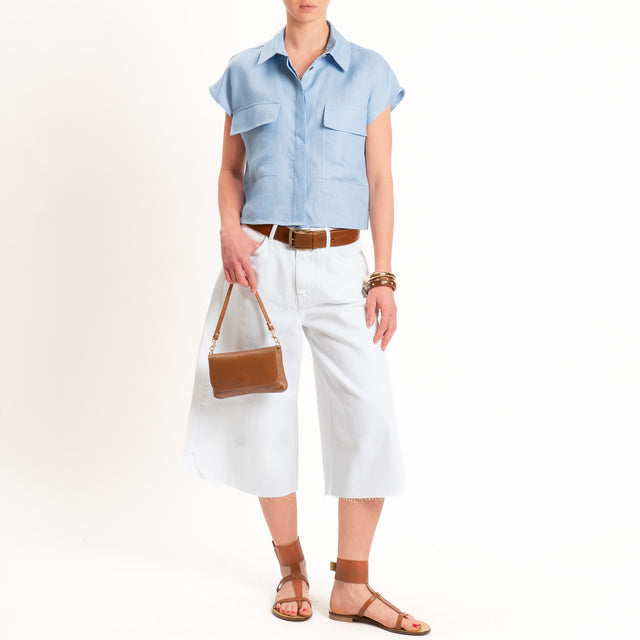 Tensione in-Camicia smanicata 100% lino - celeste