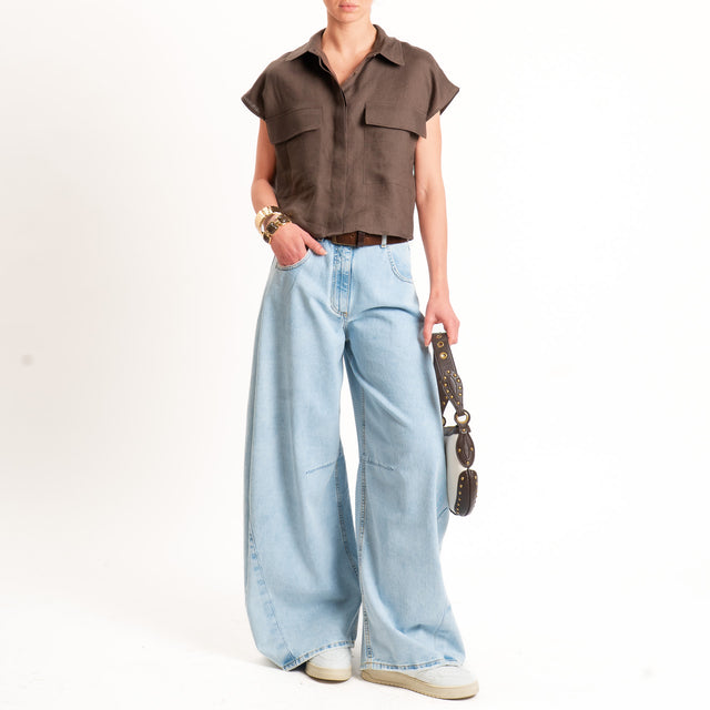 Tensione in-Camicia smanicata 100% lino - moro