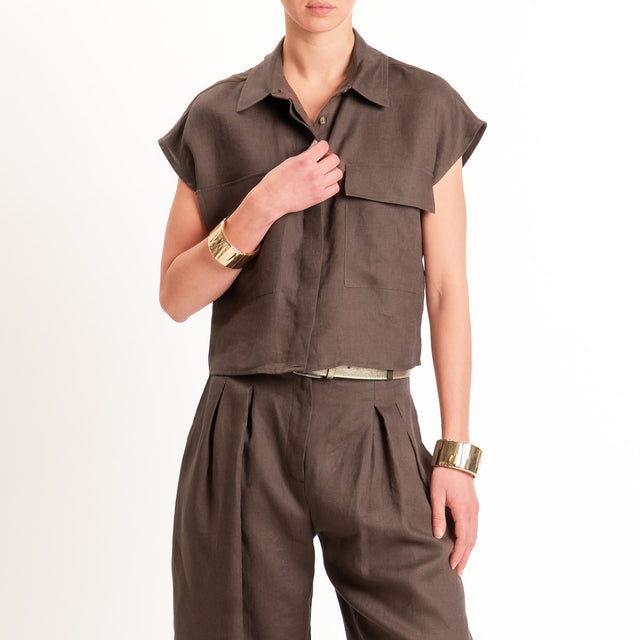 Tensione in-Camicia smanicata 100% lino - moro