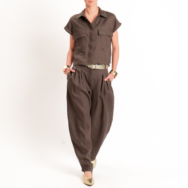 Tensione in-Camicia smanicata 100% lino - moro