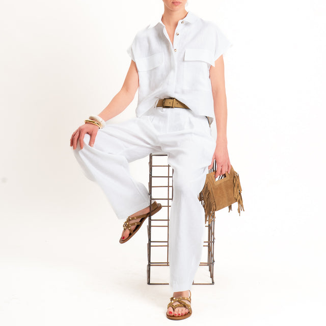 Tensione in-Camicia smanicata 100% lino - bianco