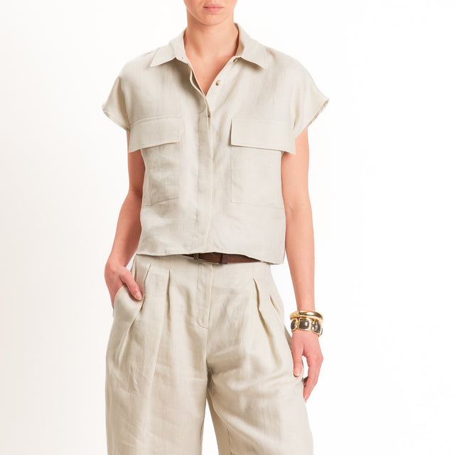 Tensione in-Camicia smanicata 100% lino - beige