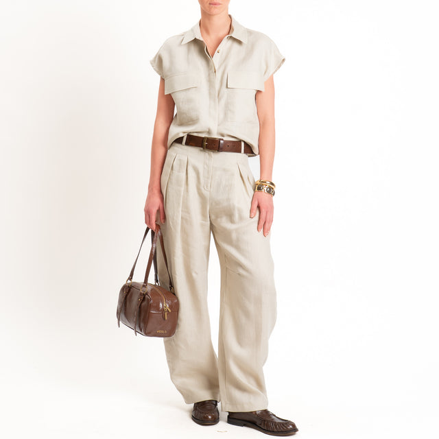 Tensione in-Camicia smanicata 100% lino - beige