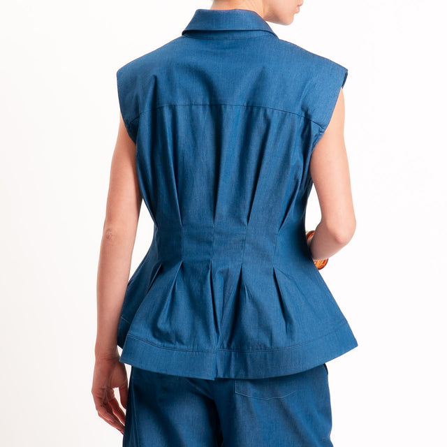 Tensione in-Camicia smanicata chambay con spalline - denim