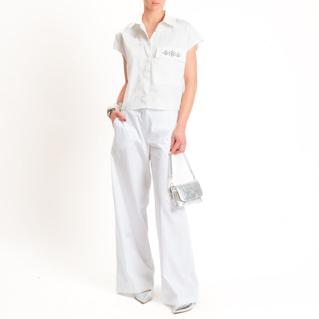 Tensione in-Camicia smanicata popeline con dettaglio strass - bianco