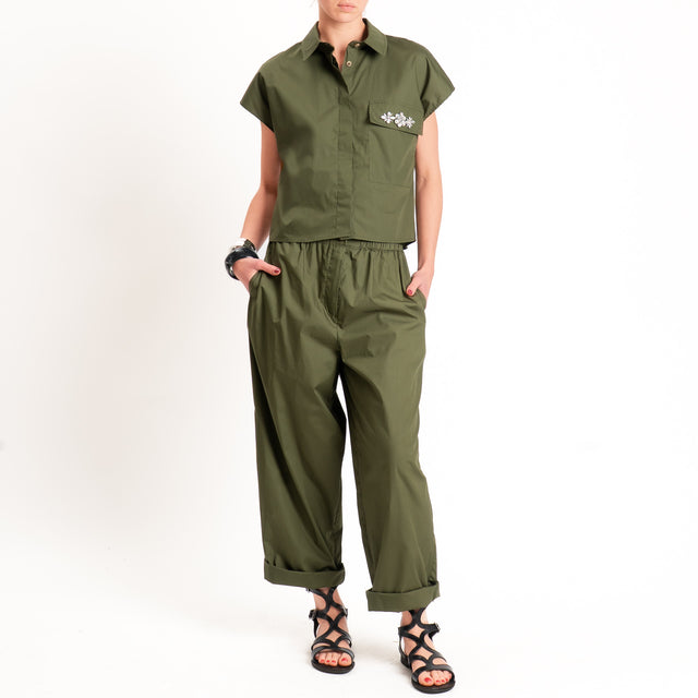Tensione in-Camicia smanicata popeline con dettaglio strass - militare