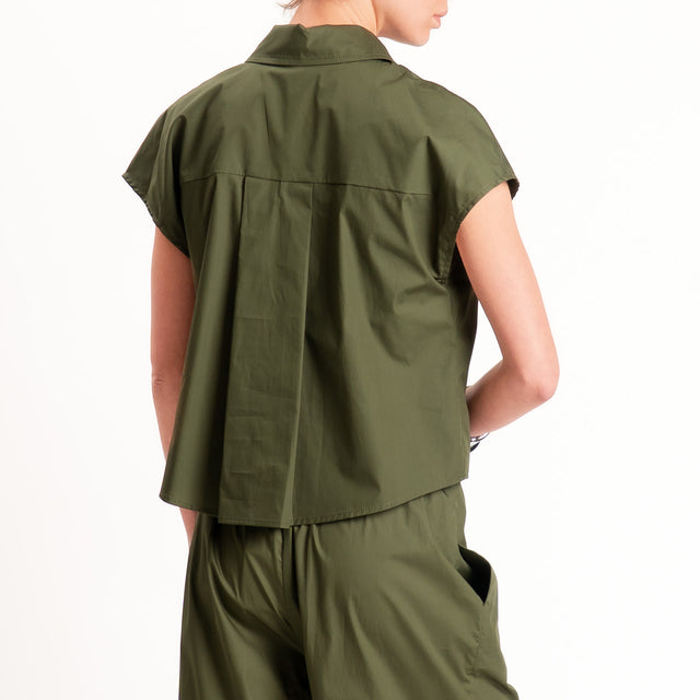 Tensione in-Camicia smanicata popeline con dettaglio strass - militare
