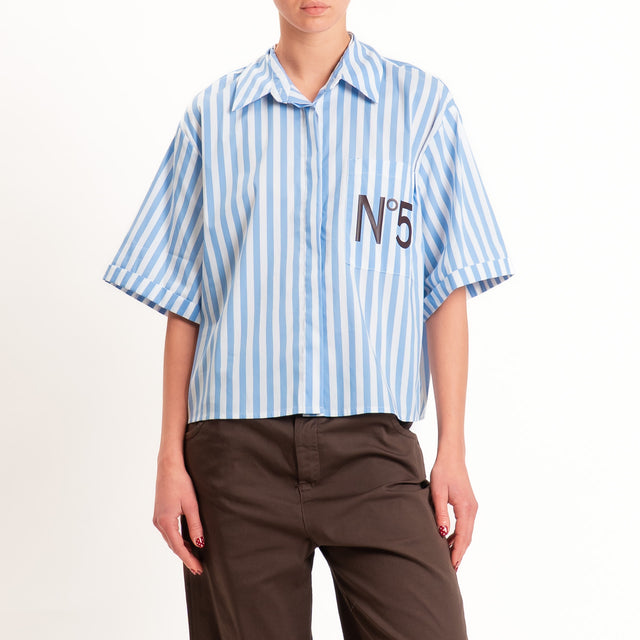 Tensione in-Camicia a righe taschino n5 - celeste/bianco/moro
