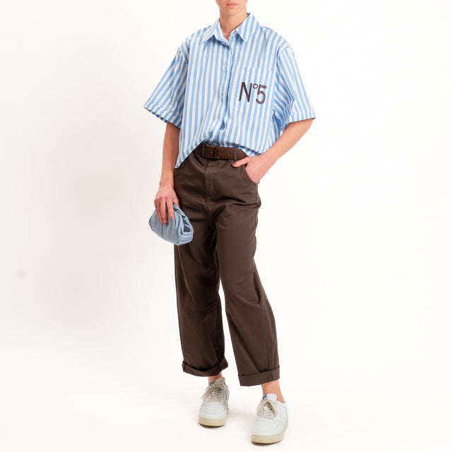 Tensione in-Camicia a righe taschino n5 - celeste/bianco/moro