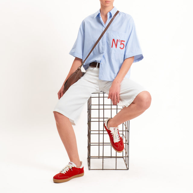 Tensione in-Camicia righe taschino n5 - bianco/celeste/rosso