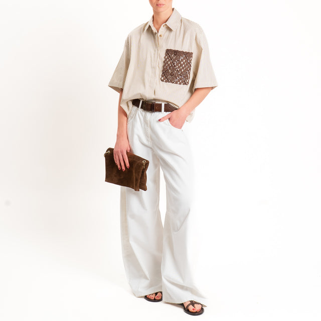 Tensione in-Camicia a righe taschino crochet - beige/cuoio/moro