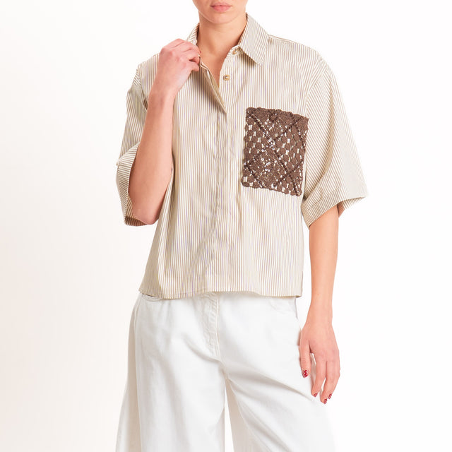 Tensione in-Camicia a righe taschino crochet - beige/cuoio/moro