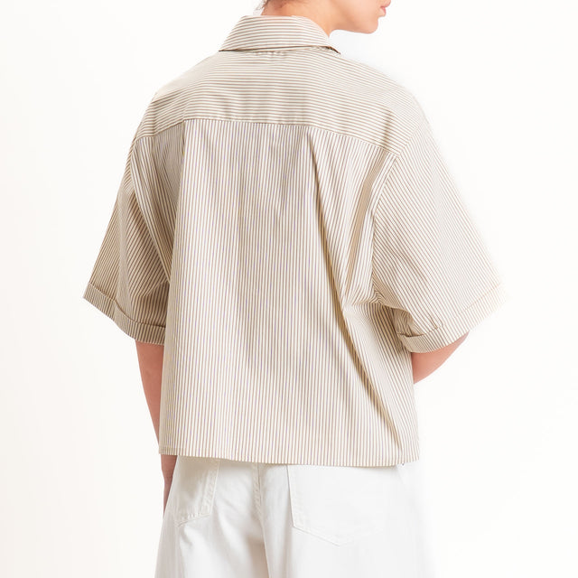 Tensione in-Camicia a righe taschino crochet - beige/cuoio/moro