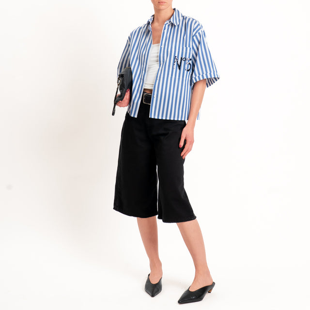 Tensione in-Camicia a righe taschino n5 in paillettes - blu/bianco/nero