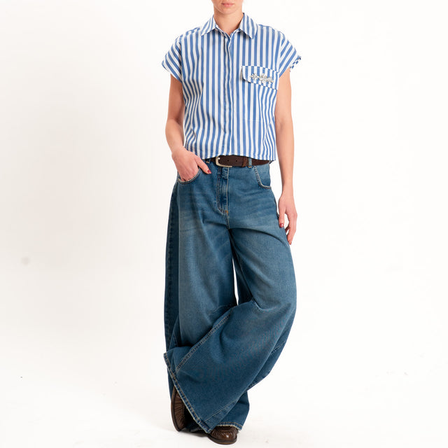 Tensione in-Camicia a righe smanicata dettaglio taschino - bianco/blu