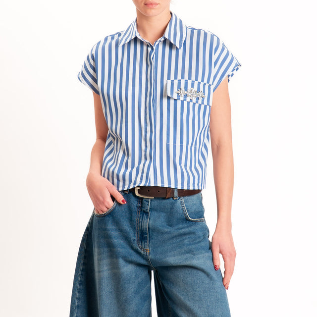 Tensione in-Camicia a righe smanicata dettaglio taschino - bianco/blu