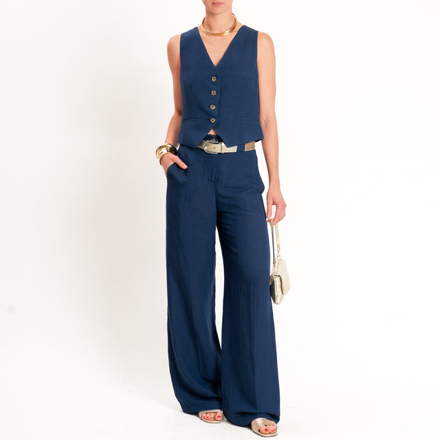 Tensione in-Completo gilet+pantalone misto lino - blu