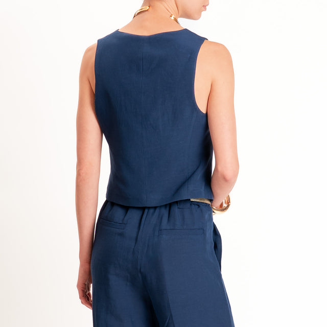Tensione in-Completo gilet+pantalone misto lino - blu